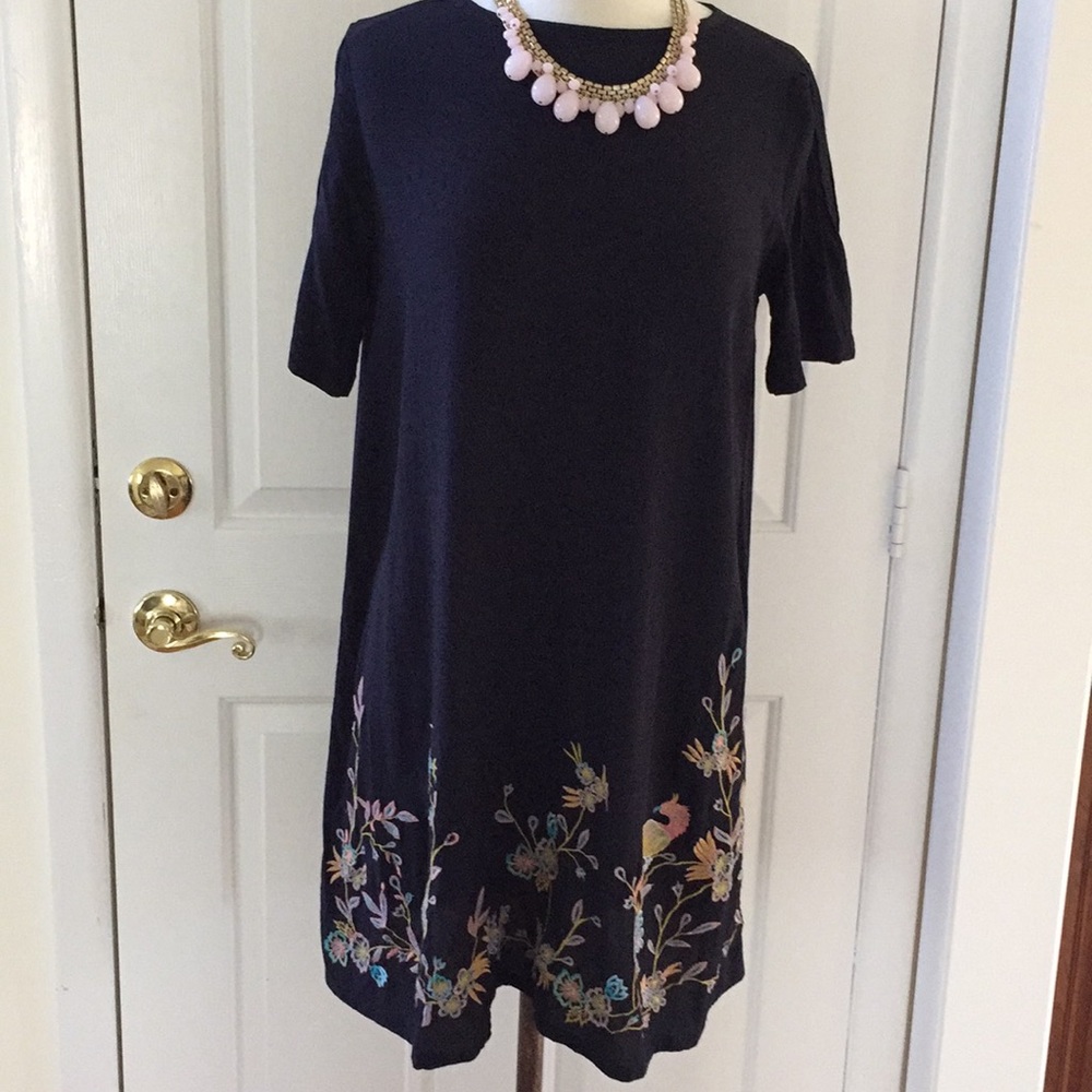 Dark navy embroidered crepe dress